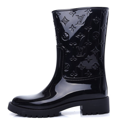 Louis Vuitton Rubber Embossed Monogram Drops Flat Half Boots 39 Black 1 of 9