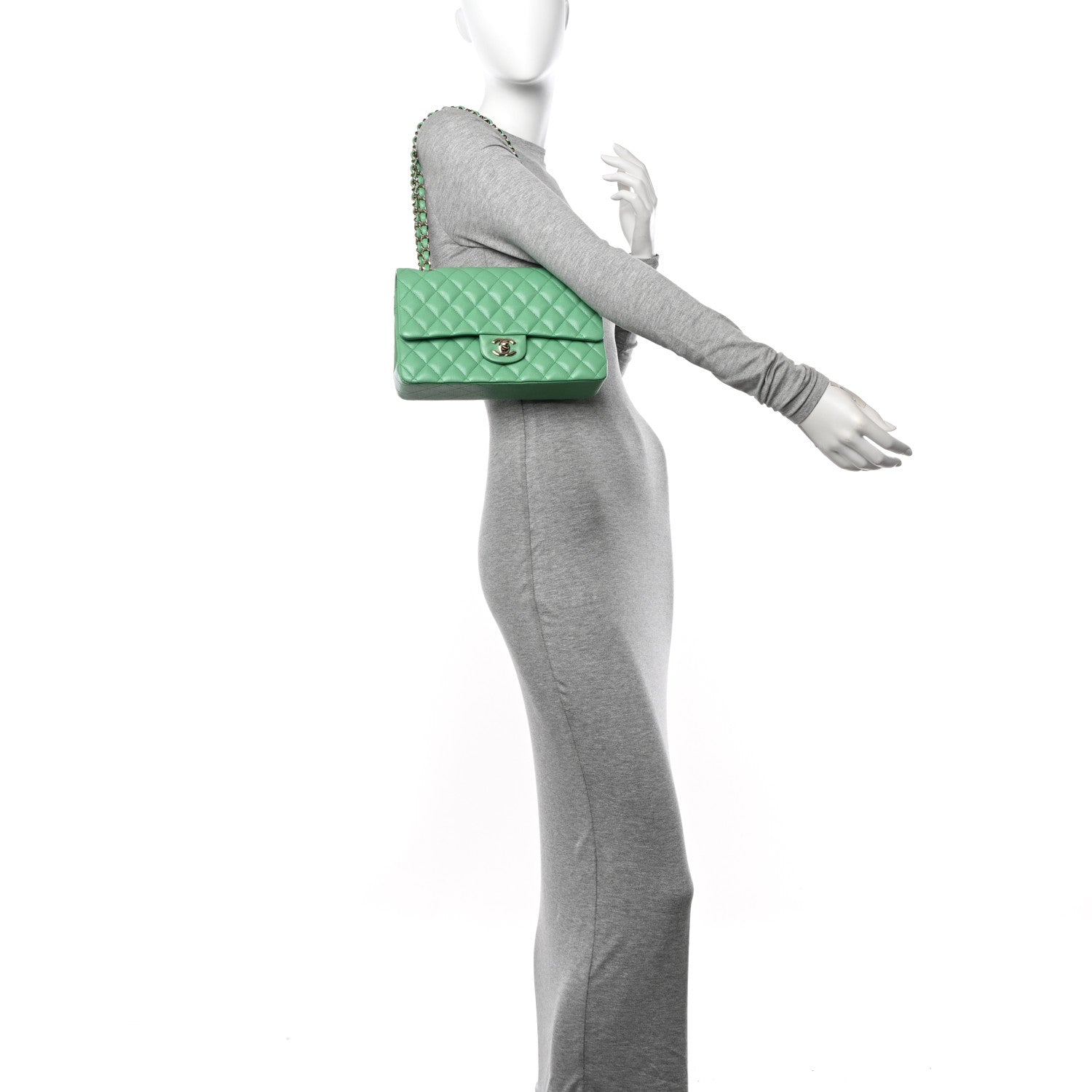 Chanel Caviar Quilted Medium Double Flap Green 2 of 10