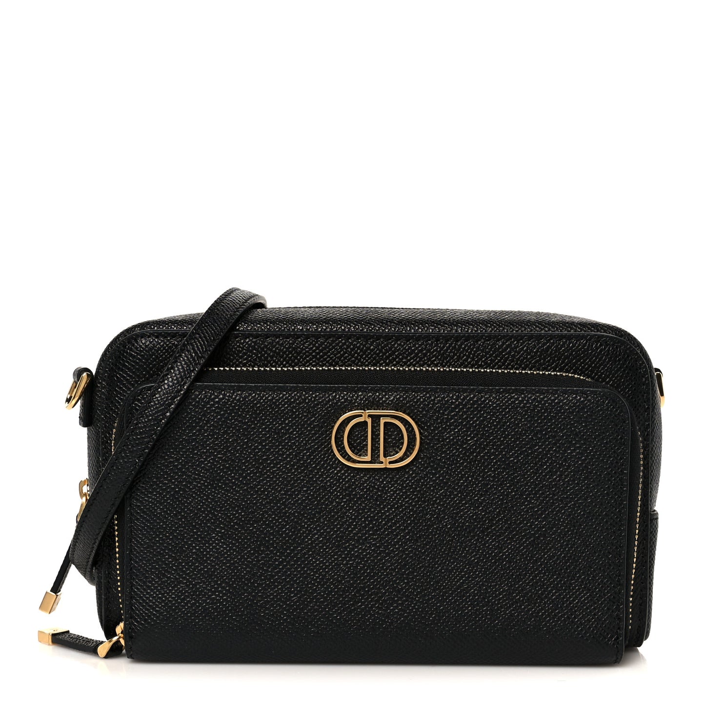 Grained Calfskin Caro Double Pouch Black