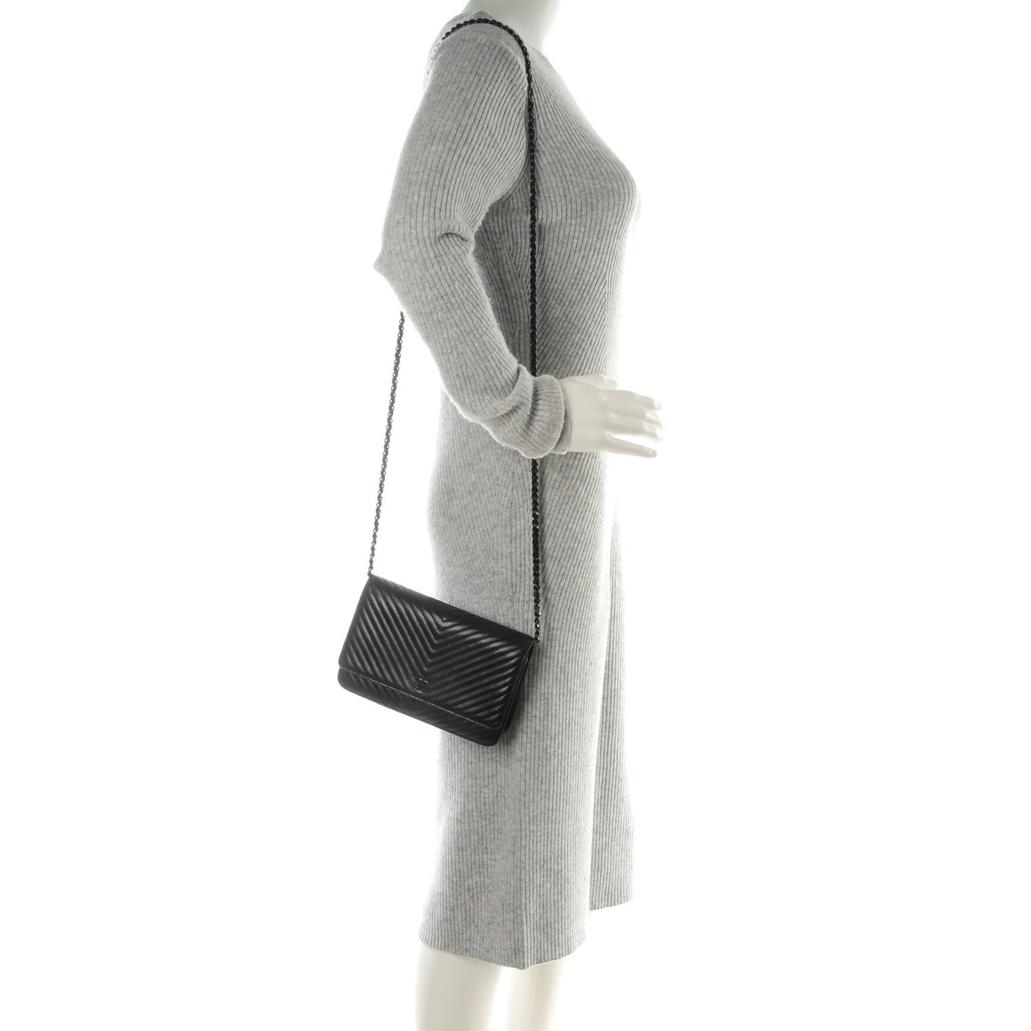 Lambskin Chevron Wallet On Chain WOC Black
