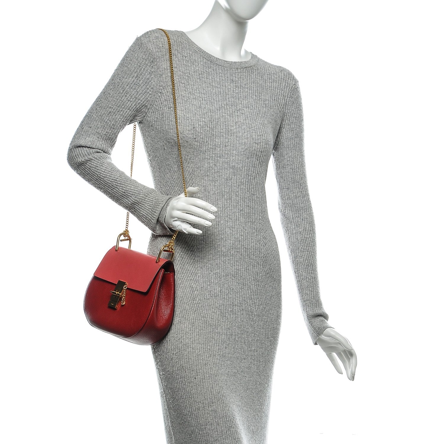 Chloe Grained Calfskin Lambskin Drew Shoulder Bag Red 2 of 7