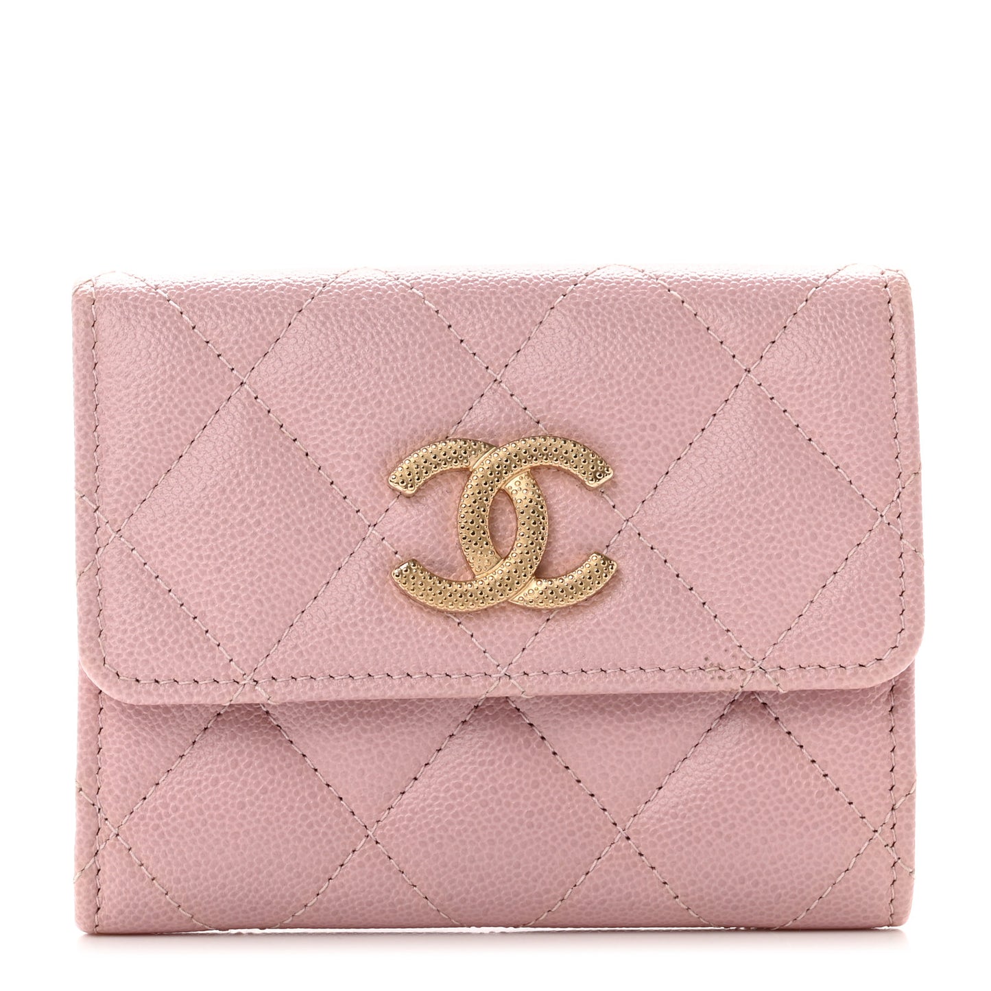 Caviar Quilted Studded CC Flap Card Holder Light Pink