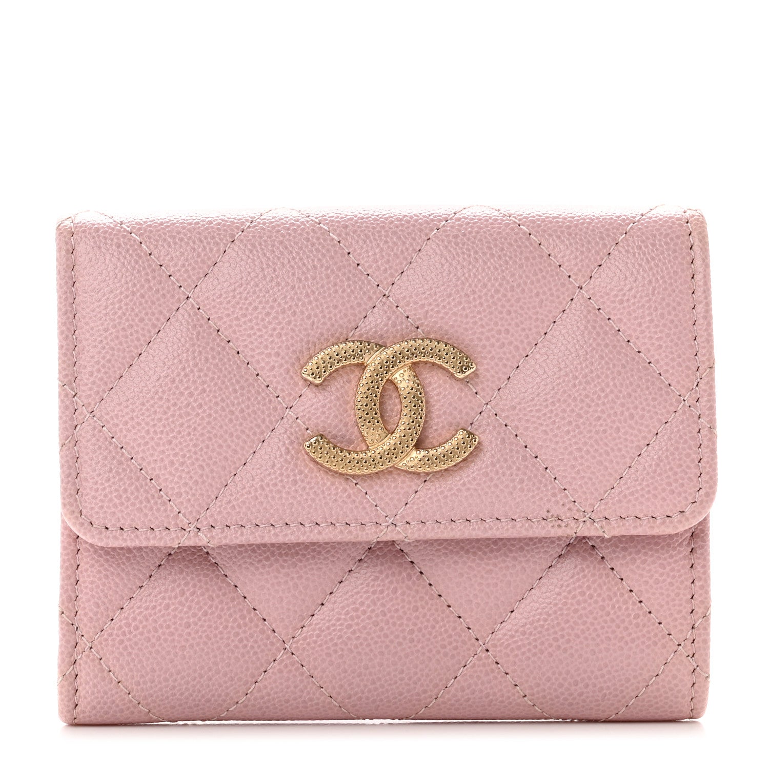 Chanel Caviar Quilted Studded CC Flap Card Holder Light Pink 1 of 8