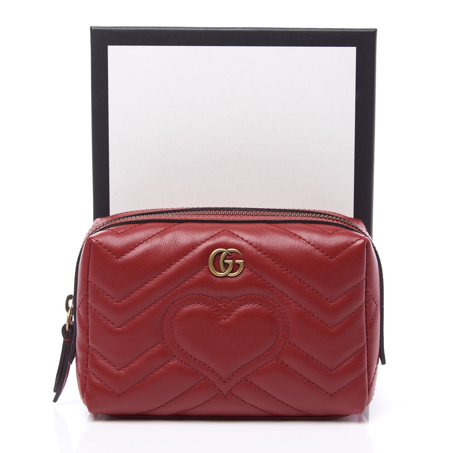 Calfskin Matelasse GG Marmont Cosmetic Case Hibiscus Red