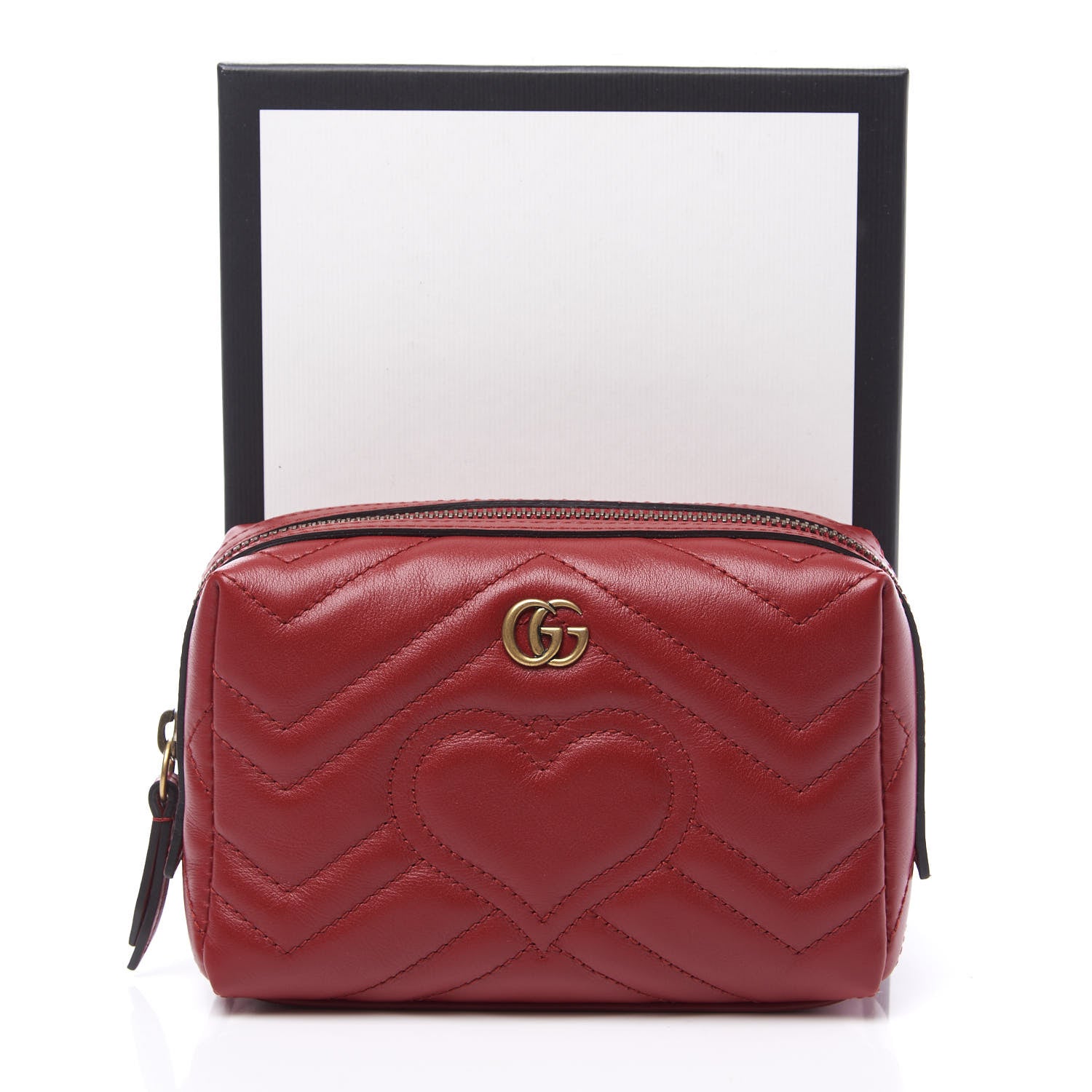Gucci Calfskin Matelasse GG Marmont Cosmetic Case Hibiscus Red 7 of 7