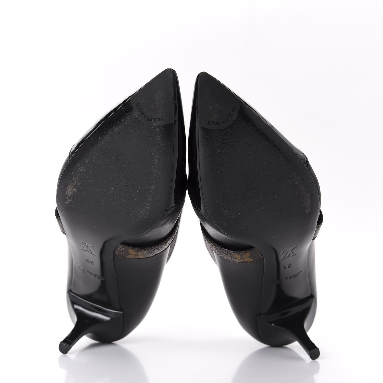 Louis Vuitton Calfskin Patent Monogram Cross Strap Pumps 39 Black 5 of 11