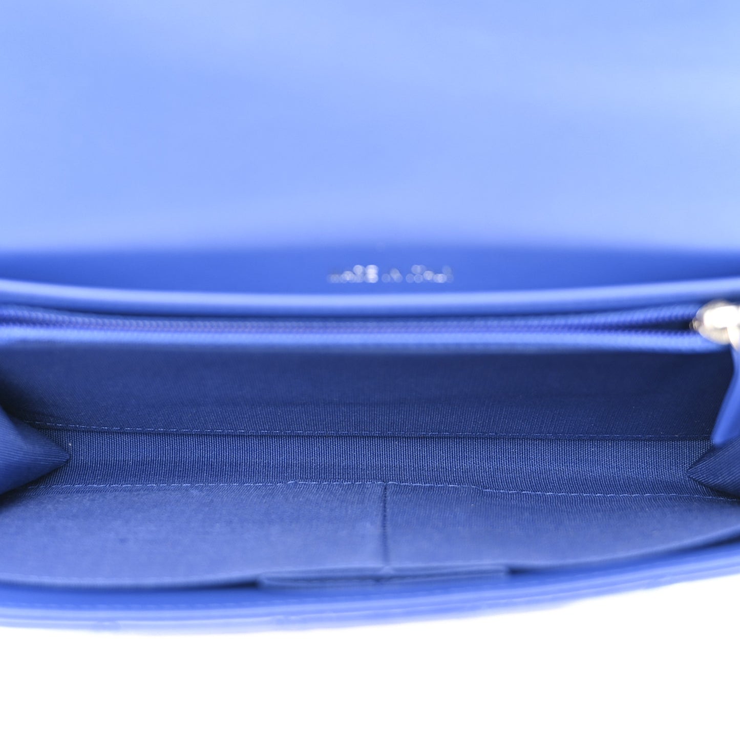Patent Calfskin Quilted Boy Wallet on Removable Chain Blue