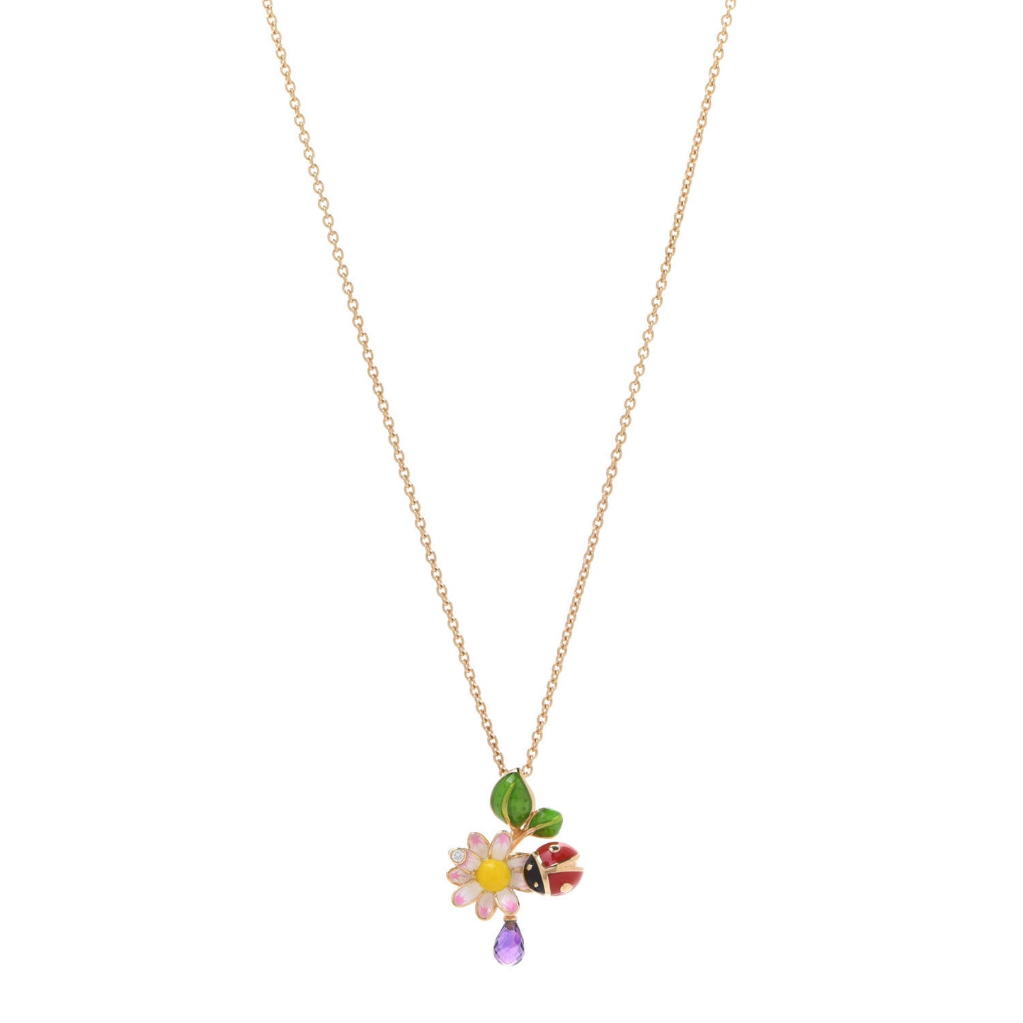 18K Yellow Gold Diamond Amethyst Diorette Pendant Necklace