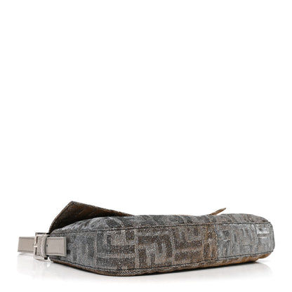 Fendi Metallic Lurex Zucca Vitello Baguette Argento 4 of 10