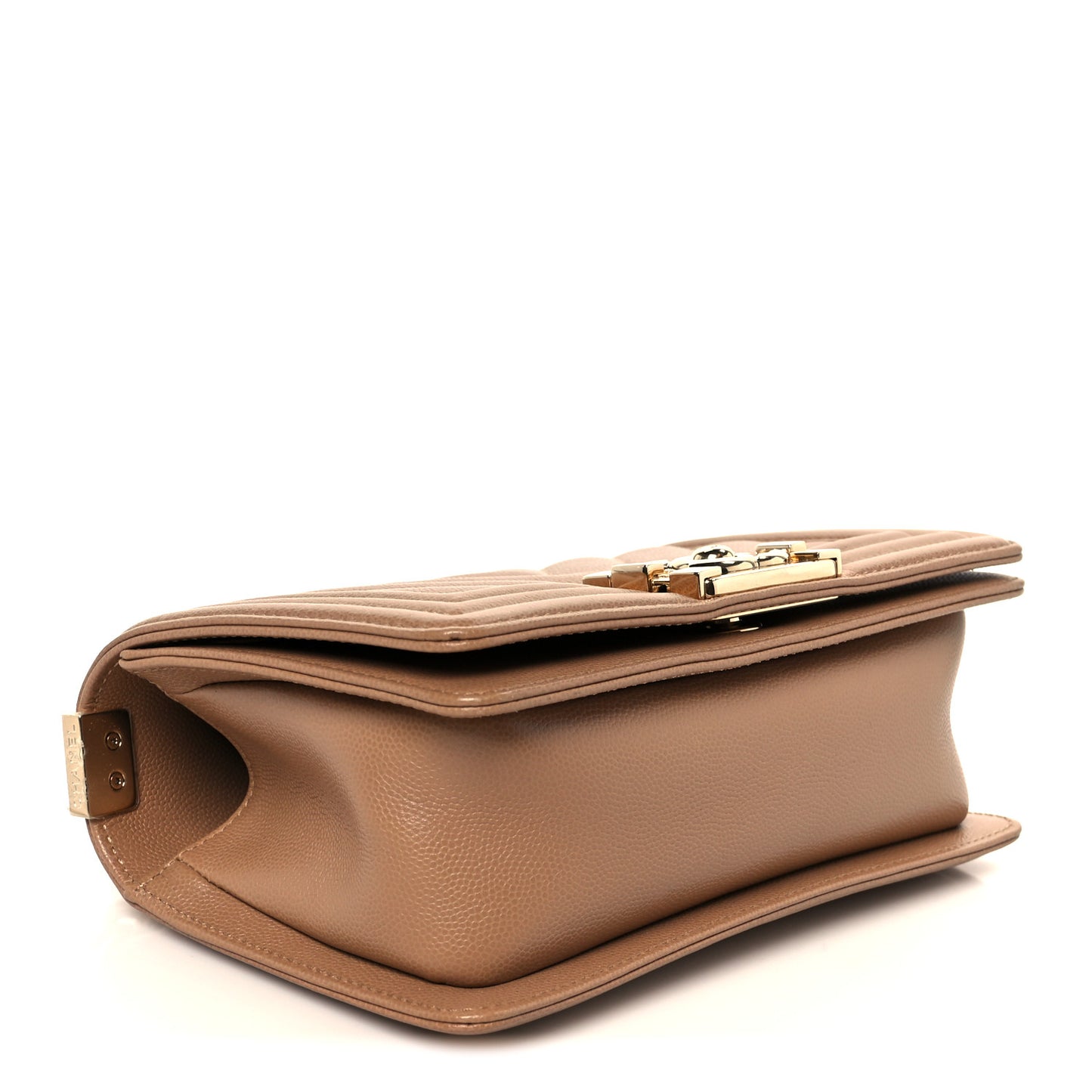 Caviar Chevron Quilted Small Boy Flap Beige