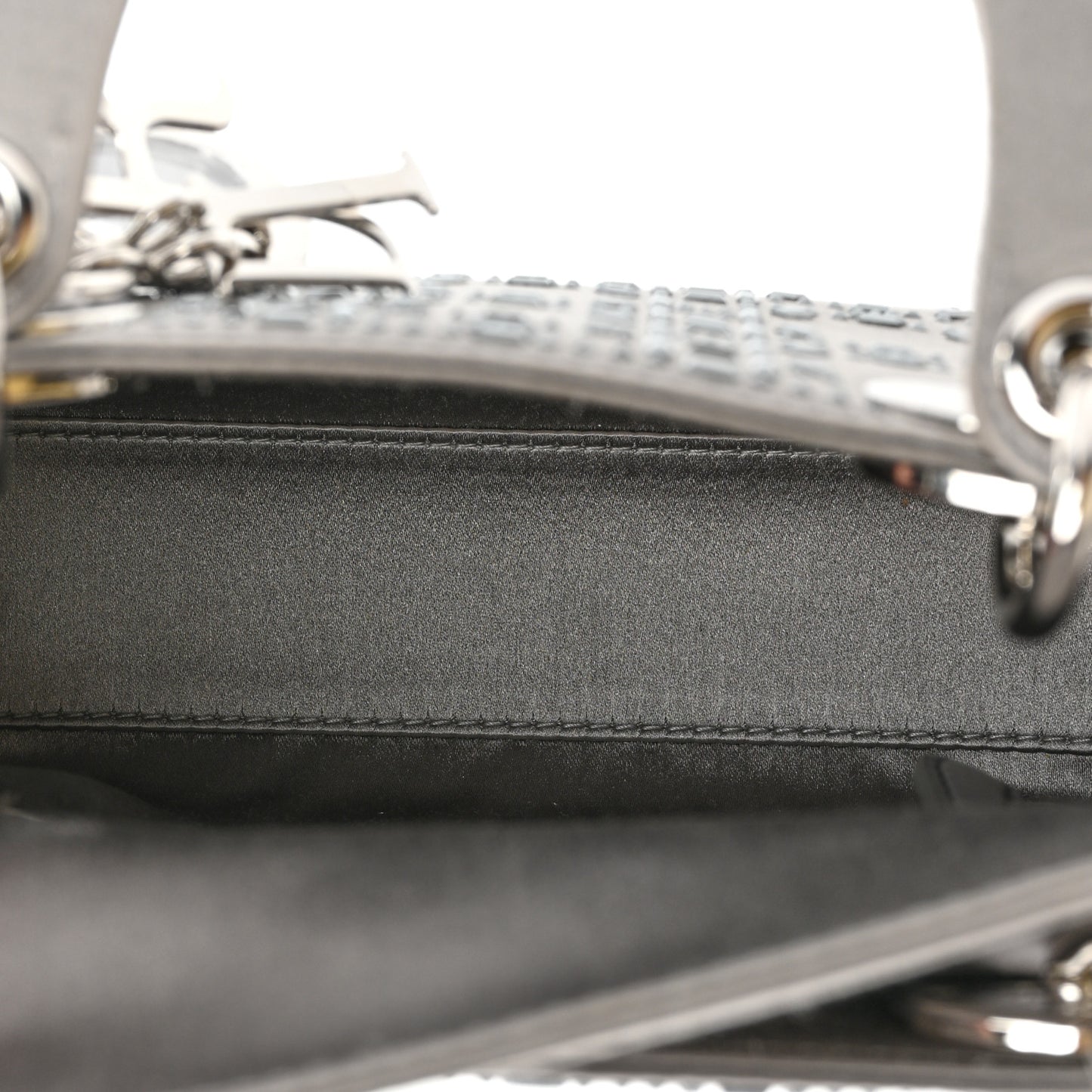 Satin Crystal Cannage Mini Lady Dior Gray