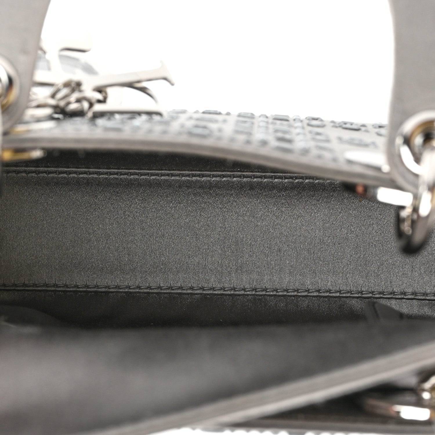 Christian Dior Satin Crystal Cannage Mini Lady Dior Gray 5 of 14