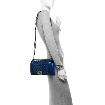Chanel Metallic Patent Quilted Medium Boy Flap Blue 2 of 18