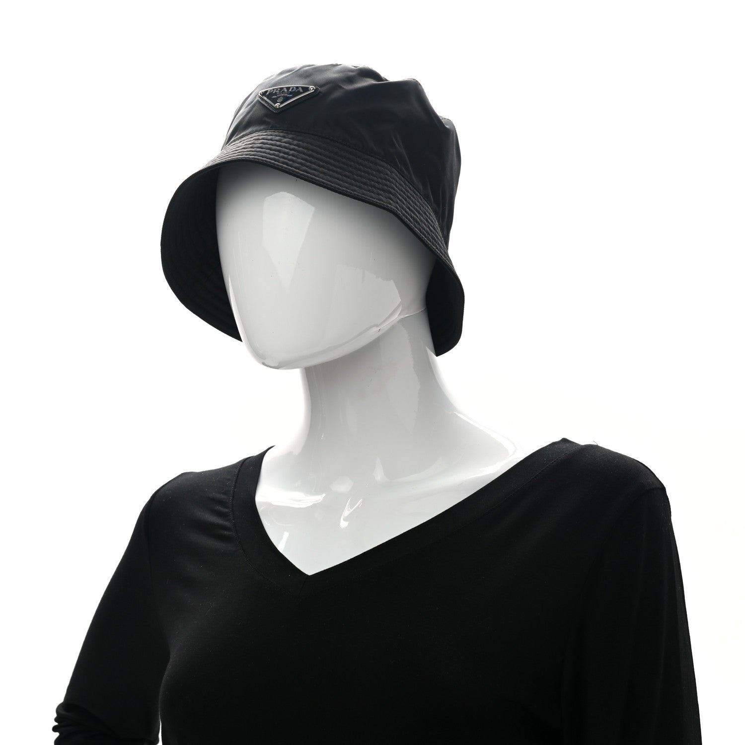 Prada Re-Nylon Metal Triangle Logo Womens Bucket Hat S Black 2 of 8