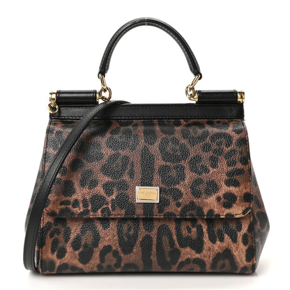 Dolce & Gabbana Dauphine Leopard Print Small Miss Sicily Satchel Black 1 of 9