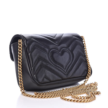Gucci Calfskin Matelasse Super Mini GG Marmont Shoulder Bag Black 3 of 14