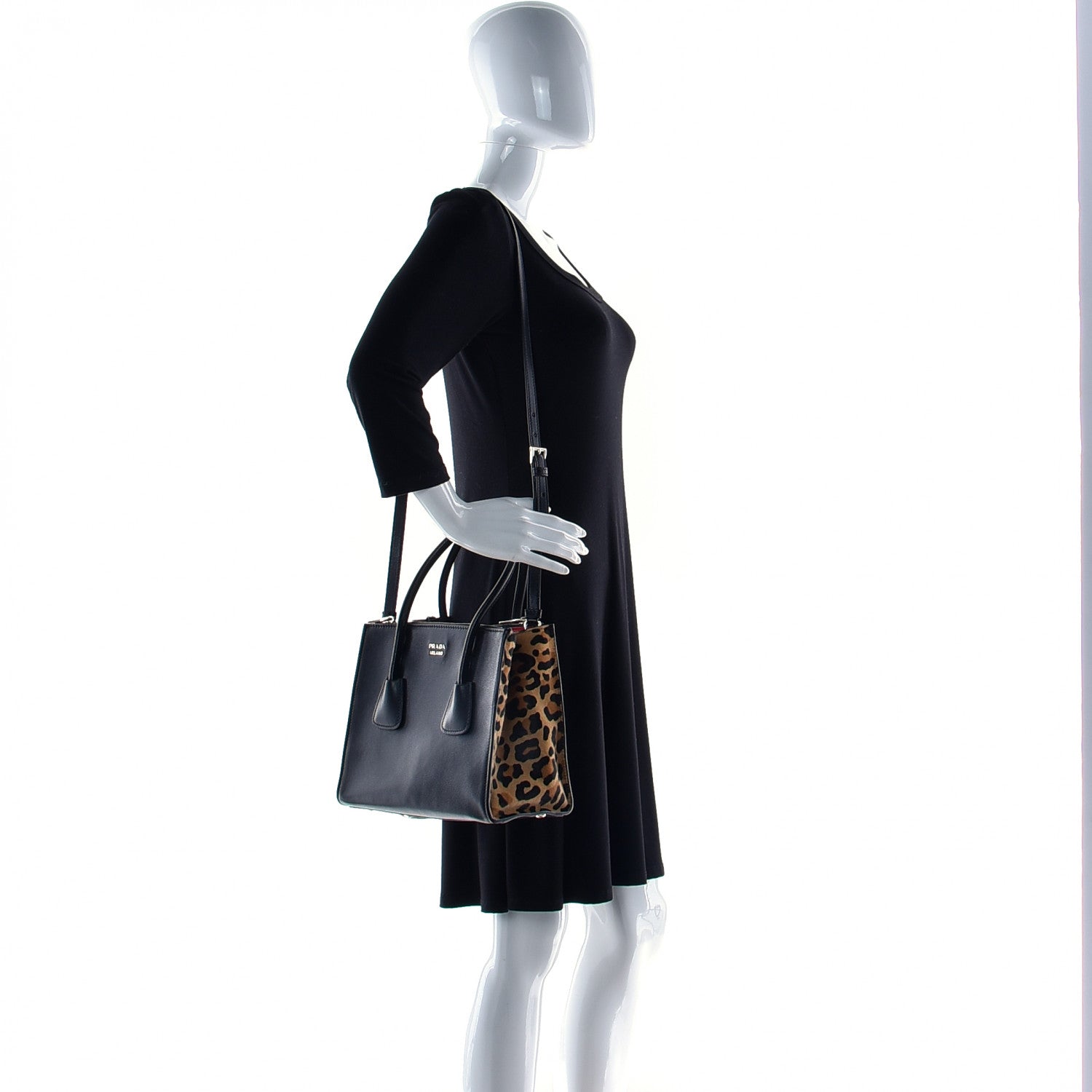 Prada City Glace Cavallino Twin Pocket Tote Black Miele 3 of 11