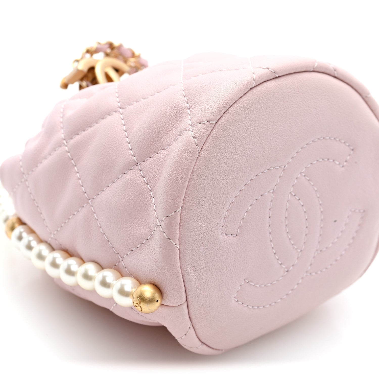 Chanel Calfskin Quilted Pearl Mini About Pearls Drawstring Bucket Light Pink 9 of 10