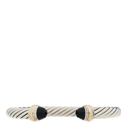 David Yurman Sterling Silver 14K Yellow Gold Black Onyx 7mm Cable Classics Bracelet 1 of 5