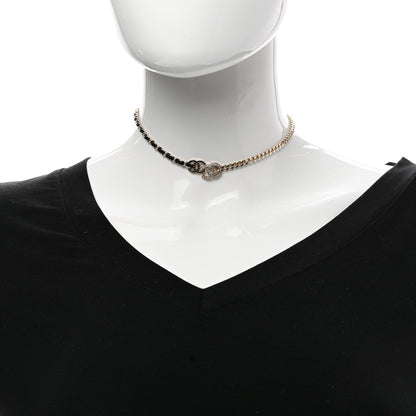 Chanel Metal Lambskin Crystal Double CC Short Necklace Black Gold 1 of 5