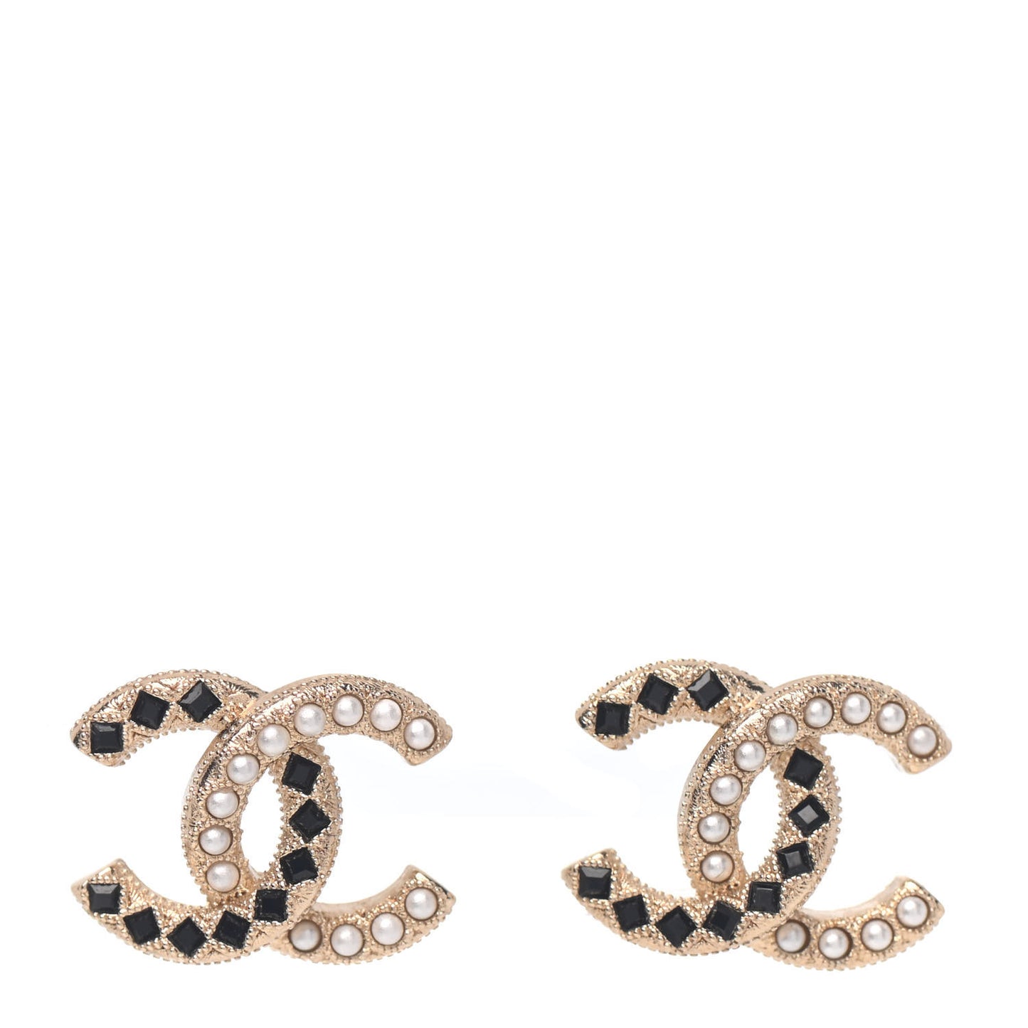Resin Pearl CC Earrings Gold Black