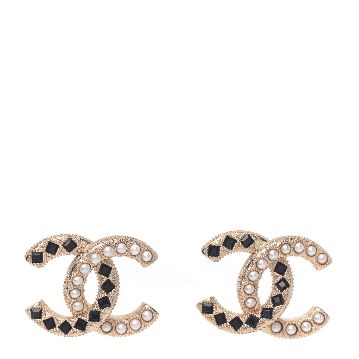 Chanel Resin Pearl CC Earrings Gold Black 1 of 4