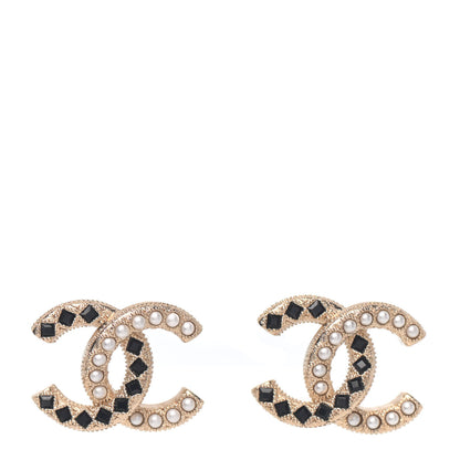 Chanel Resin Pearl CC Earrings Gold Black 1 of 4