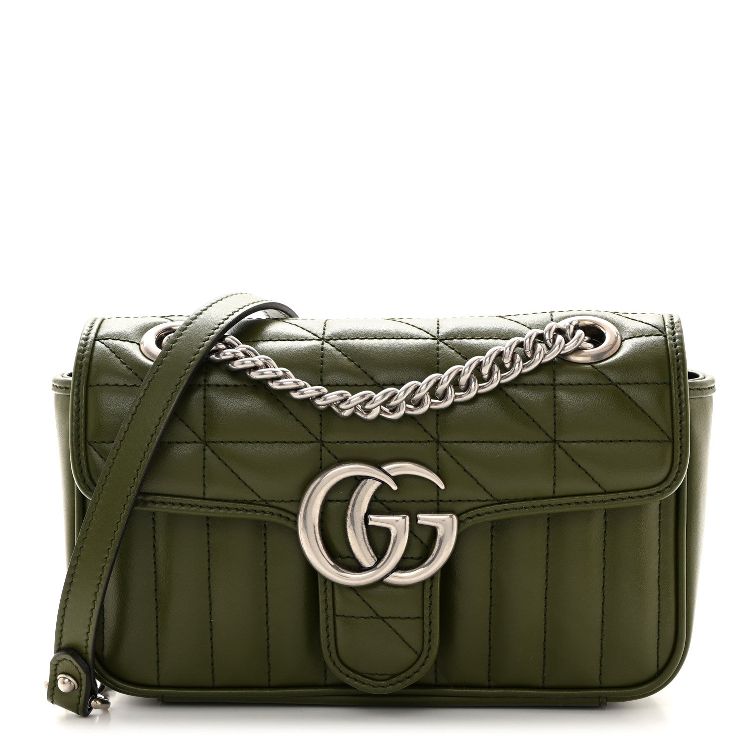 Gucci Calfskin Matelasse Aria Mini GG Marmont Shoulder Bag Military Wood 1 of 10