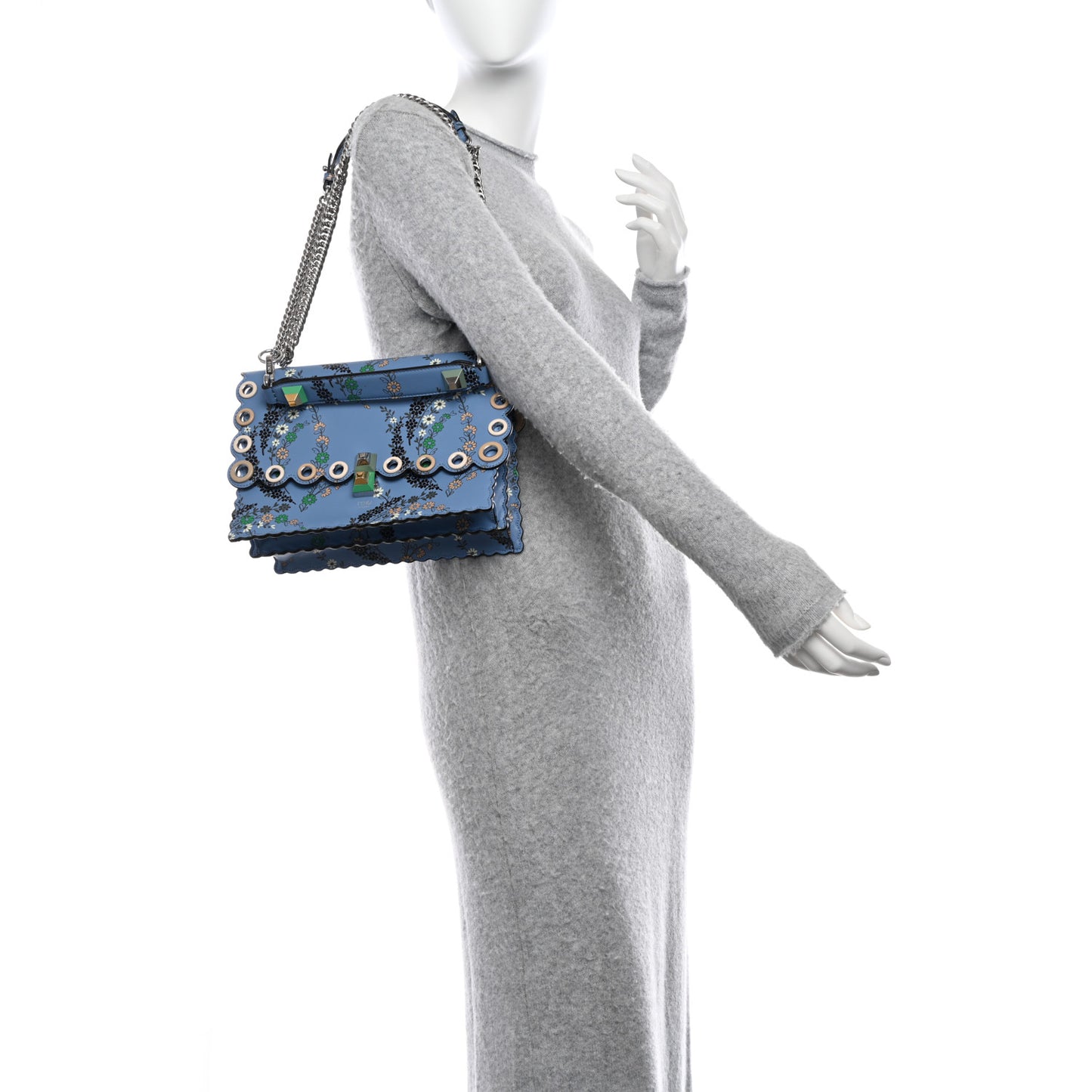 Vitello Liberty Japanese Blossom Scalloped Studded Grommet Kan I Shoulder Bag Nebula Multicolor