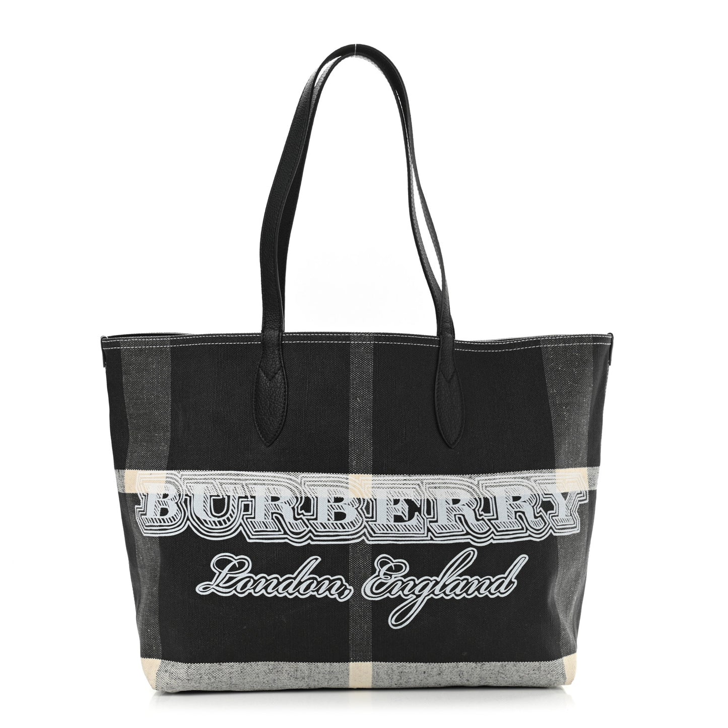 Coated Canvas Mega Check Medium Doodle Tote Black White