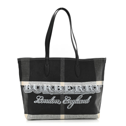 Burberry Coated Canvas Mega Check Medium Doodle Tote Black White 1 of 10