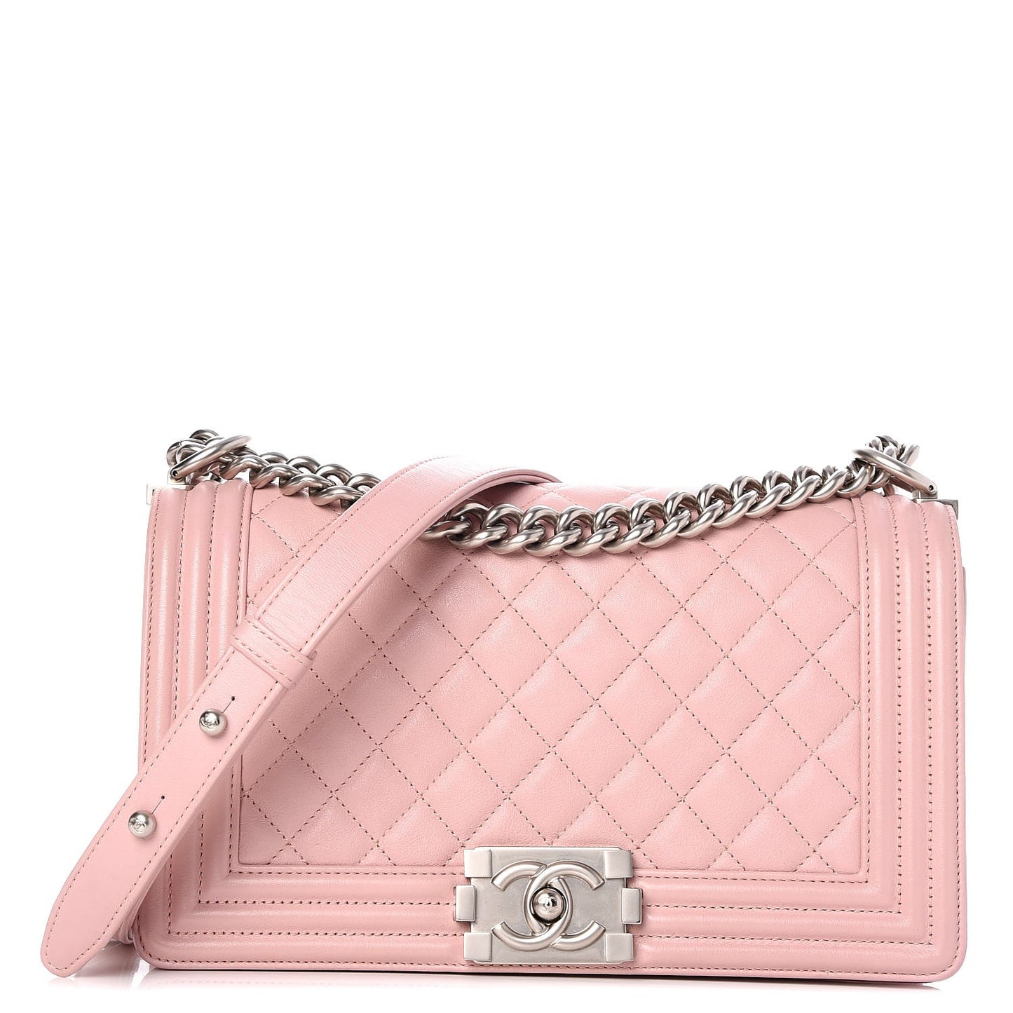 Calfskin Quilted Medium Boy Flap Light Pink