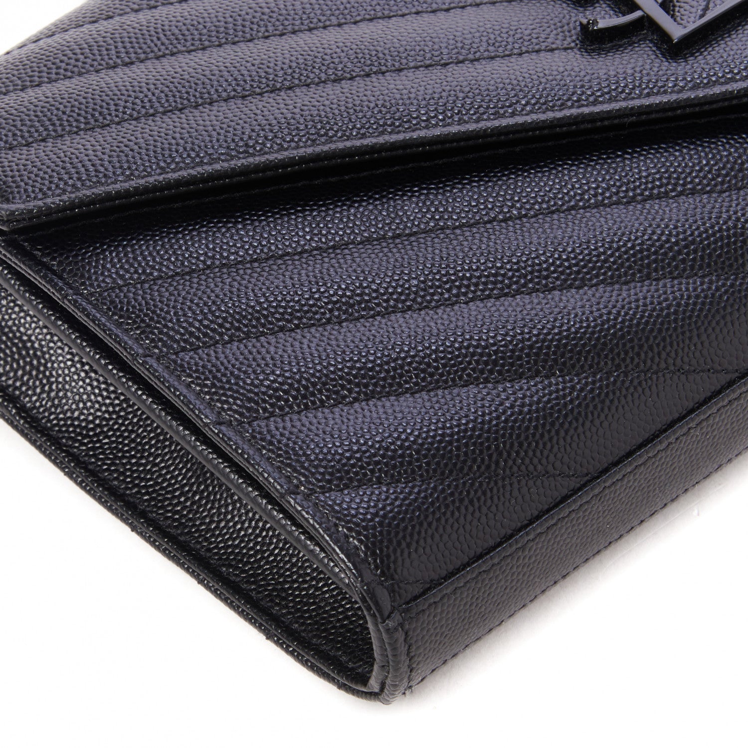 Saint Laurent Grain De Poudre Matelasse Chevron Monogram Chain Wallet Black 6 of 9