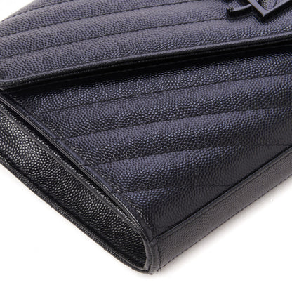 Saint Laurent Grain De Poudre Matelasse Chevron Monogram Chain Wallet Black 6 of 9