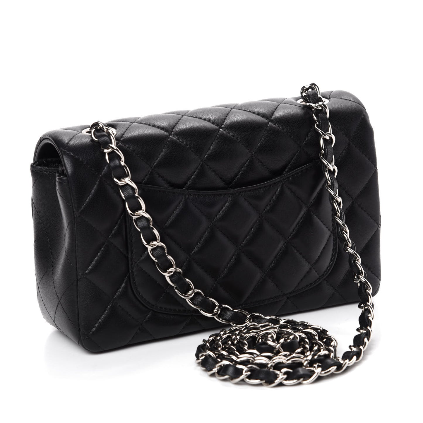 Lambskin Quilted Mini Rectangular Flap Black