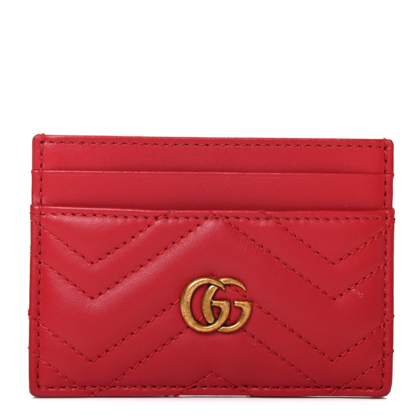 Calfskin Matelasse GG Marmont Card Holder Hibiscus Red