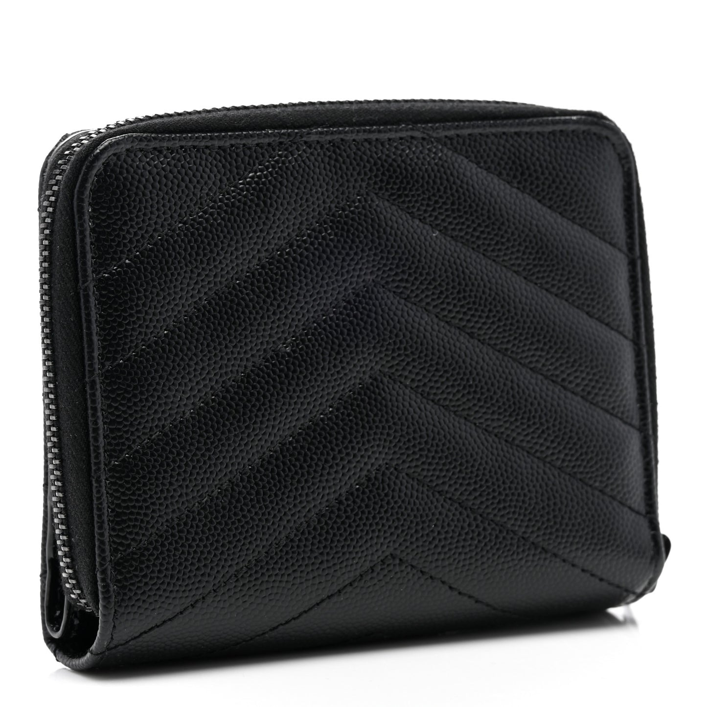 Grain De Poudre Matelasse Chevron Monogram Monochrome Compact Zip Around Wallet Black
