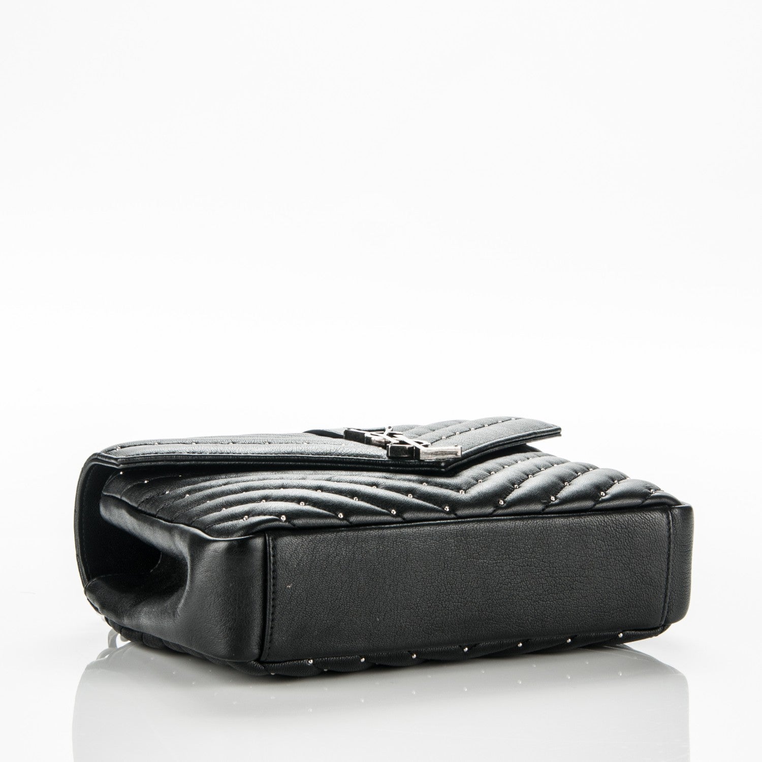 Saint Laurent Lambskin Matelasse Chevron Studded Monogram Medium College Bag Black 4 of 6