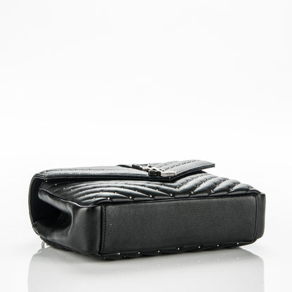 Saint Laurent Lambskin Matelasse Chevron Studded Monogram Medium College Bag Black 4 of 6