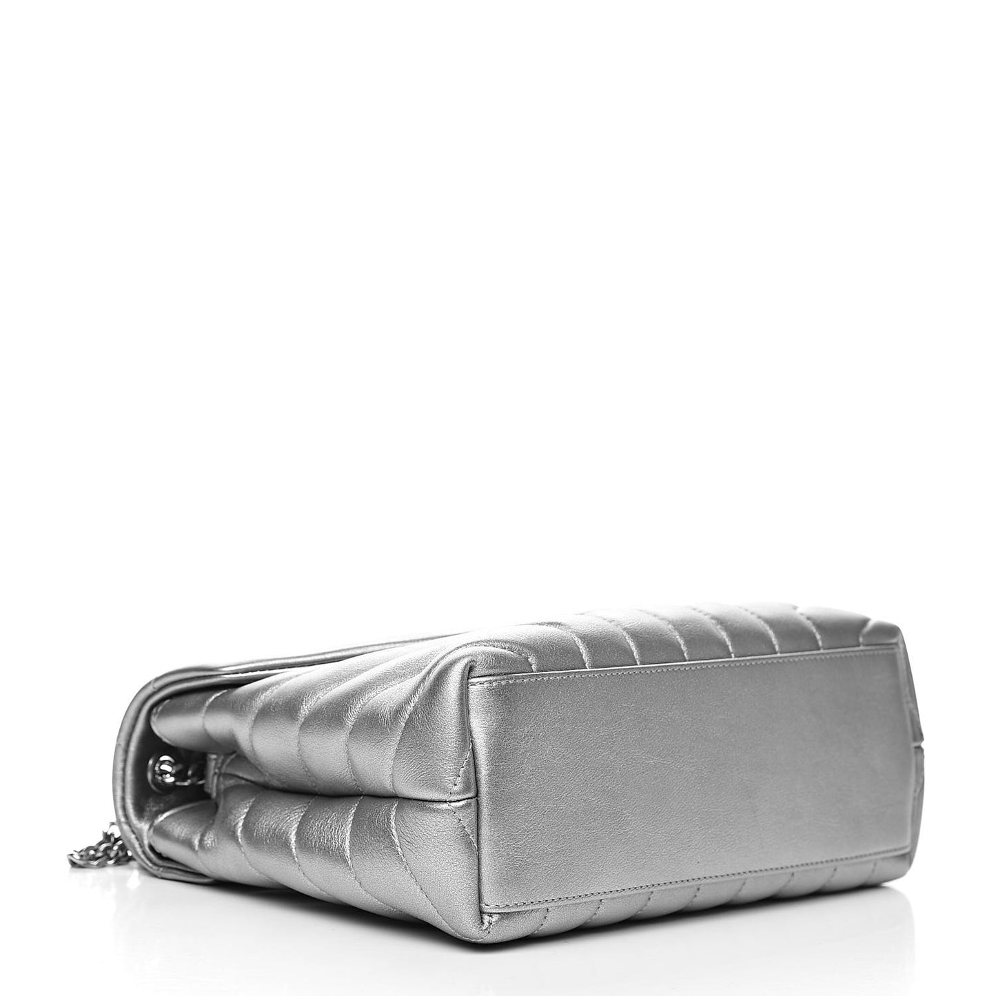 Metallic Calfskin Y Quilted Monogram Small Loulou Chain Satchel Silver
