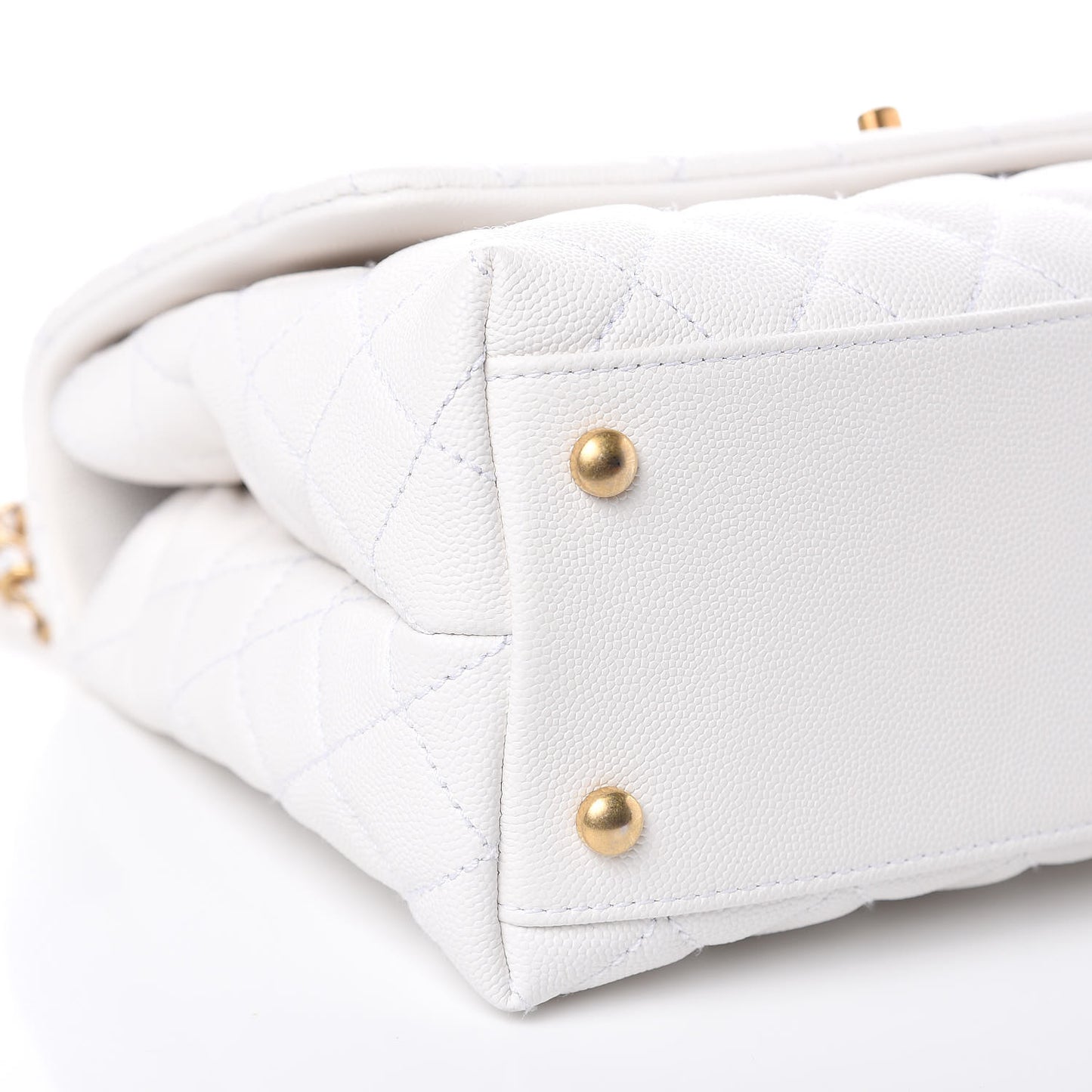Caviar Lizard Quilted Small Coco Handle Flap White Beige