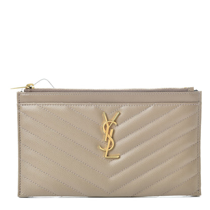 Saint Laurent Grain De Poudre Chevron Monogram Bill Pouch Dusty Grey 1 of 7