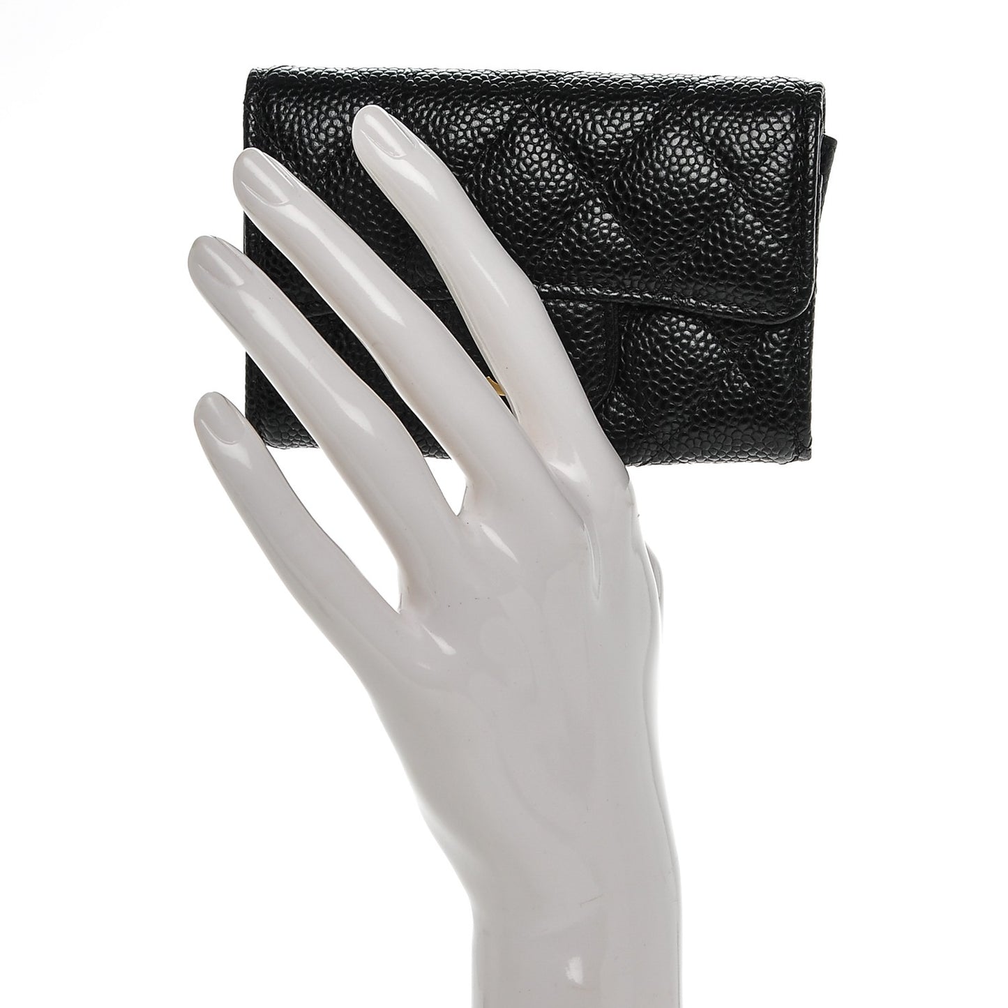 Caviar Quilted Flap Card Holder Black