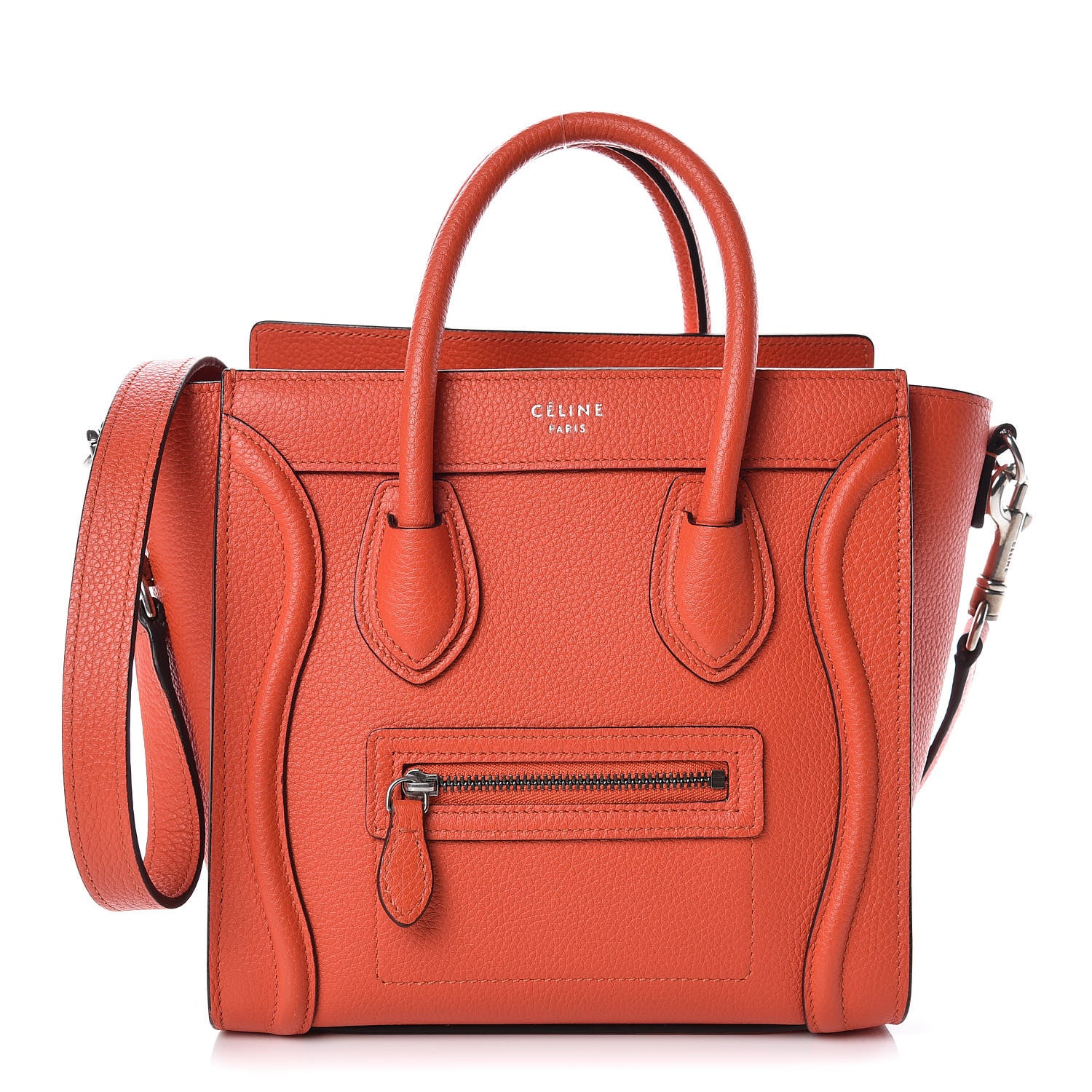 Celine Drummed Calfskin Nano Luggage Vermillion 1 of 9