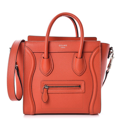 Celine Drummed Calfskin Nano Luggage Vermillion 1 of 9