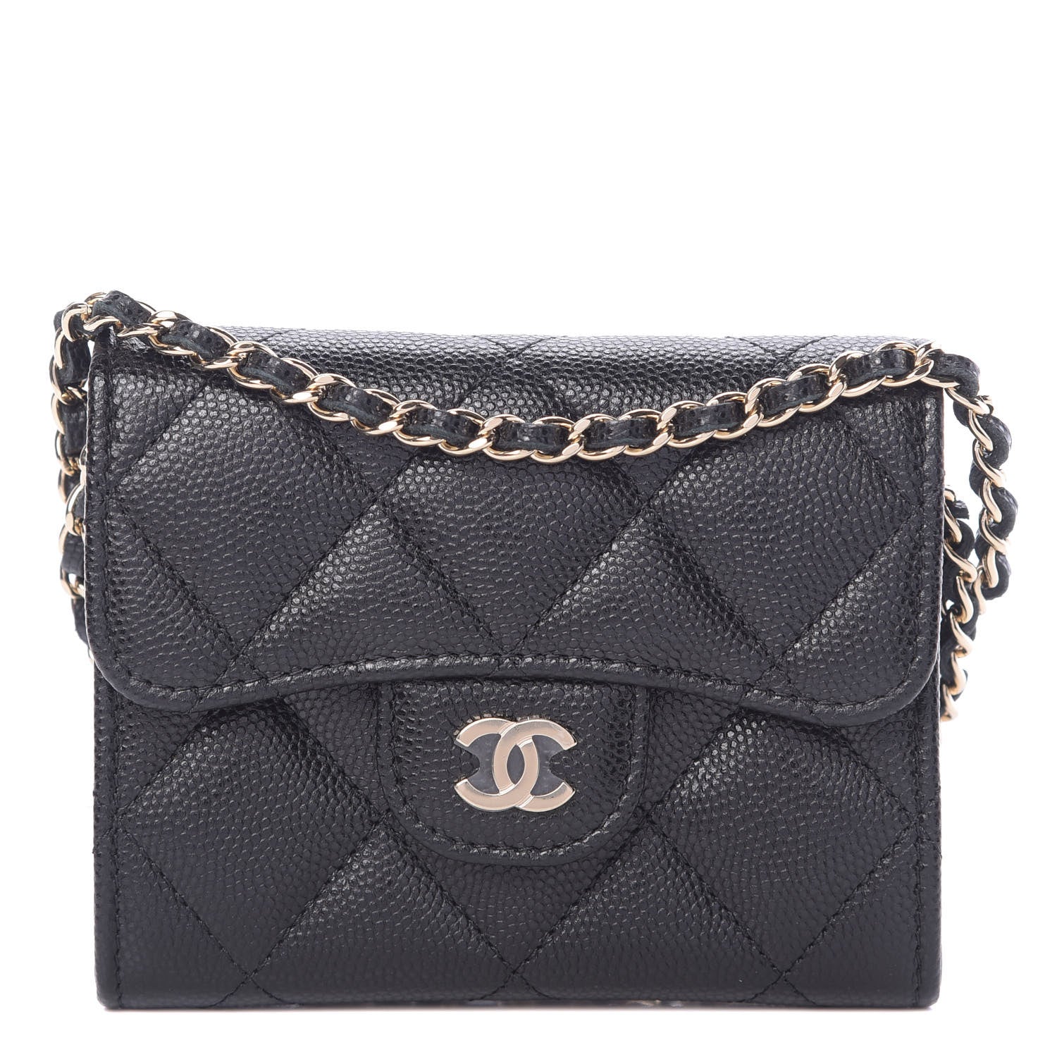 Chanel Caviar Quilted Flap Card Holder On Chain Black 1 of 12