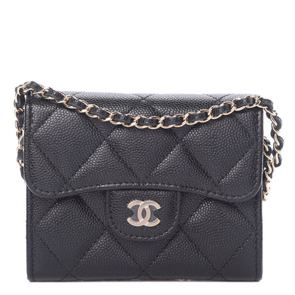 Chanel Caviar Quilted Flap Card Holder On Chain Black 1 of 12