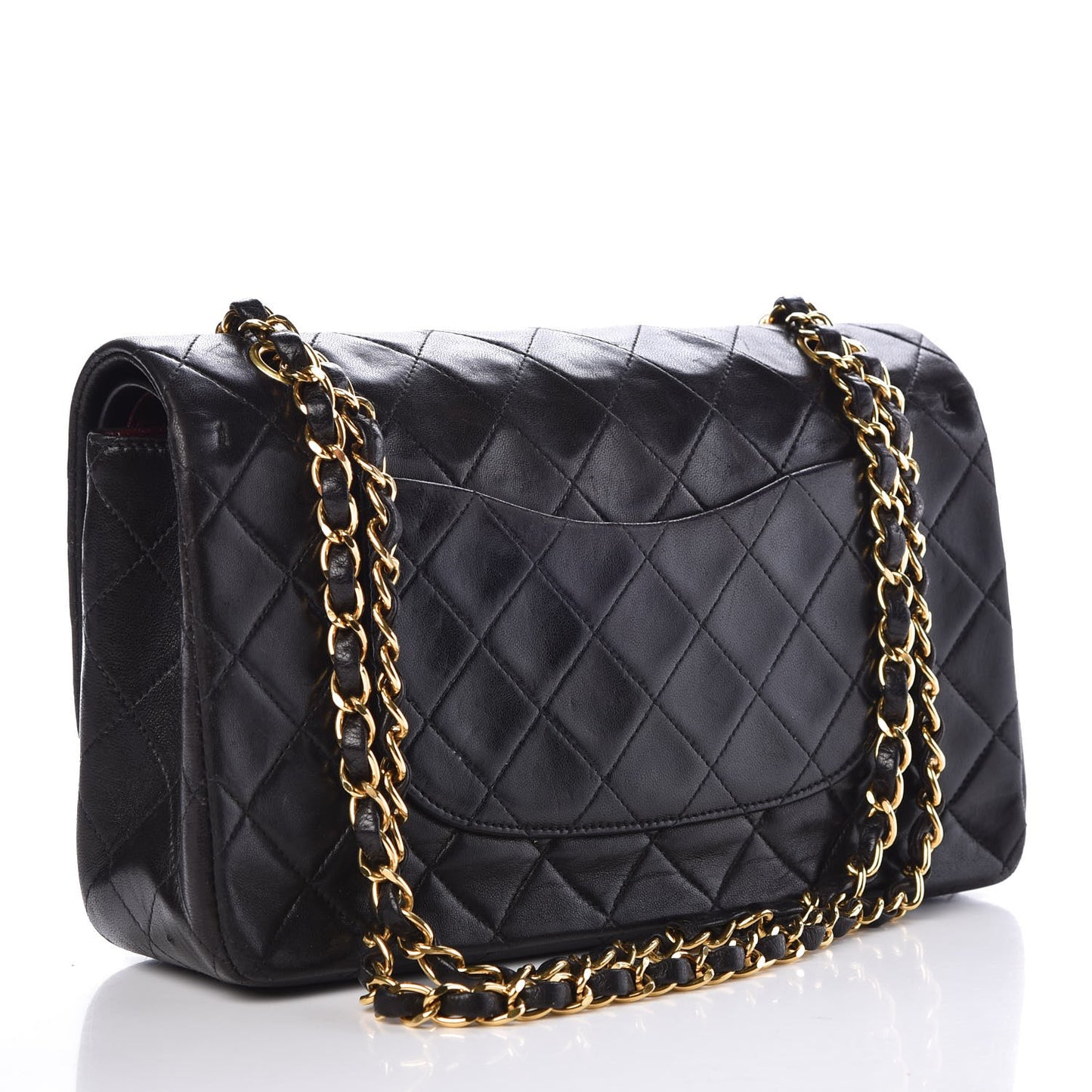Lambskin Quilted Medium Double Flap Black