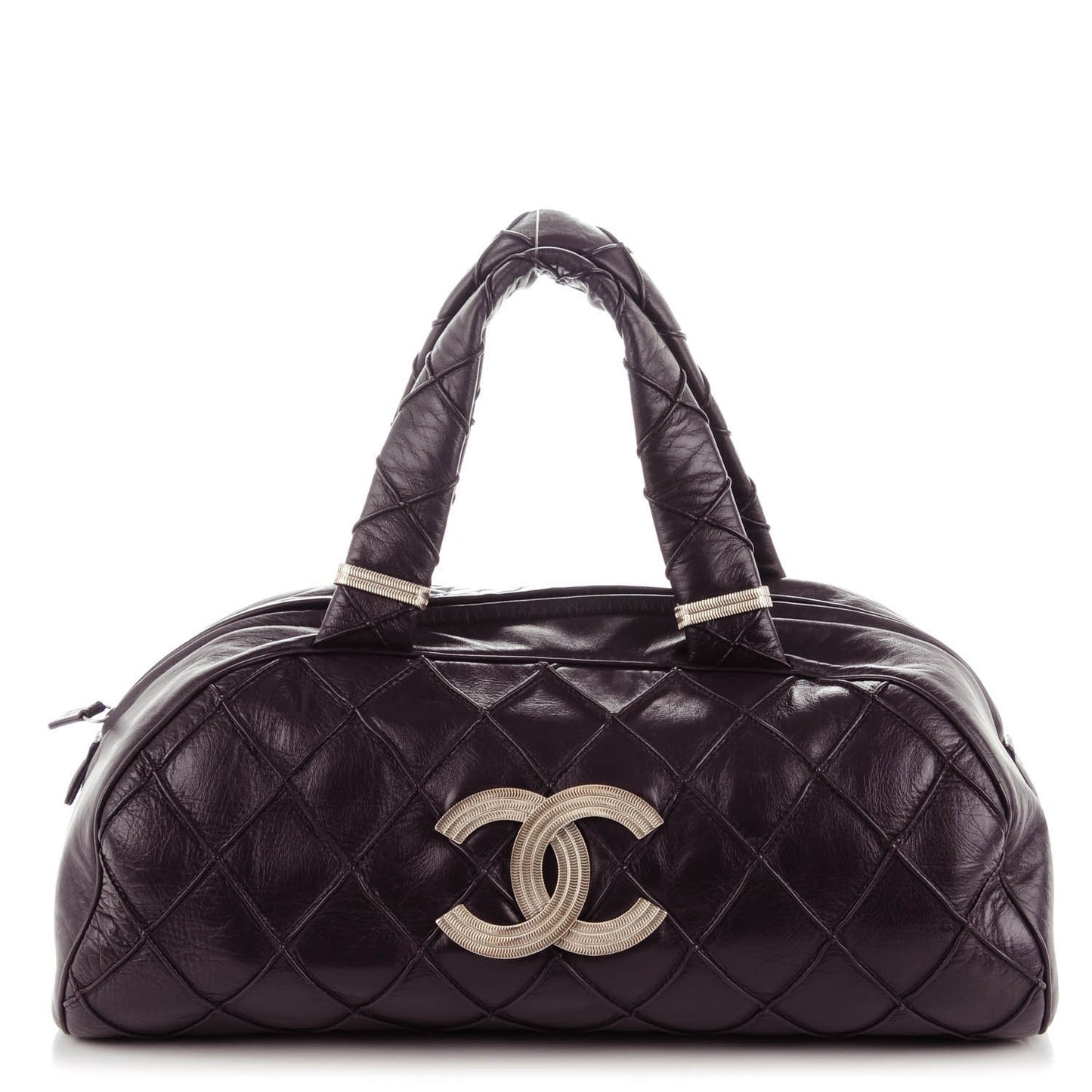 Lambskin Quilted Large Bowler Purple