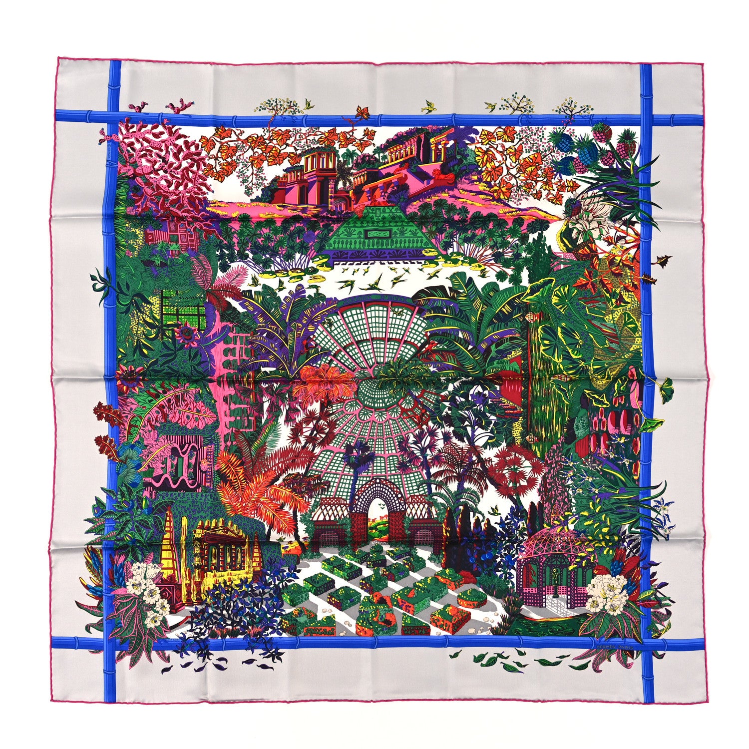 Hermes Silk Jardins D'hiver Scarf 90 Gris Vert Rose 1 of 3